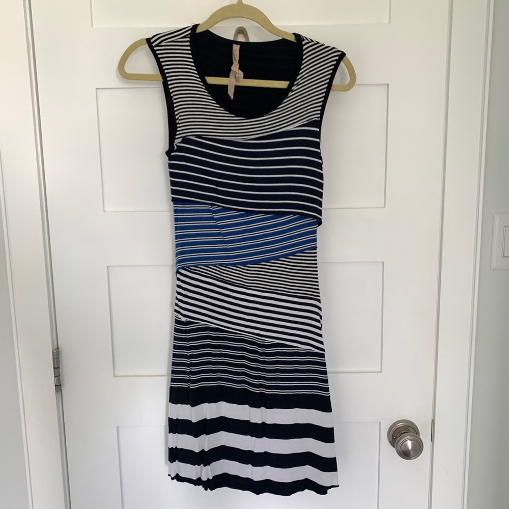 Bailey44 Blue, White Black Striped Column Dress S